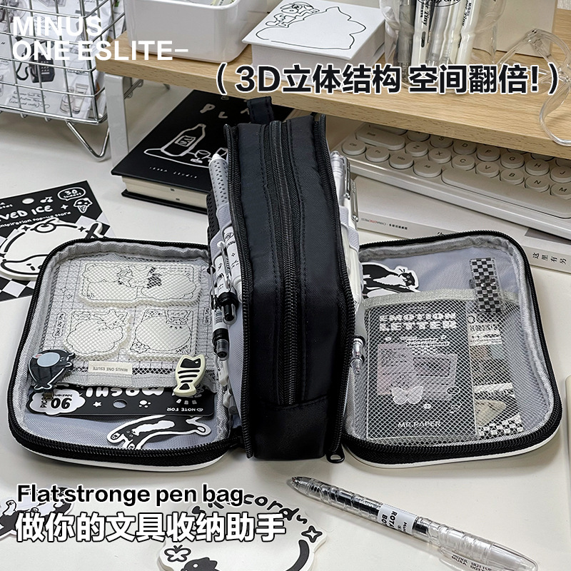 Luxurious Double-Sided Multi-Layer Minimalist High School Student Stationery Bag Large Capacity Pen Pouch Primary School Middle School Student Stationery Box