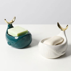 創意北歐陶瓷鯨魚香皂盒瀝水家用免打孔可愛肥皂盒衛生間洗衣皂托