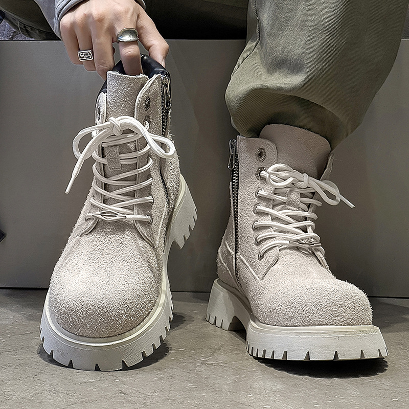 Men's High-Top Martin Boots Outdoor Trendy Work Boots Thick-Soled Height-Increasing Boots 66681m Colors Brown-K