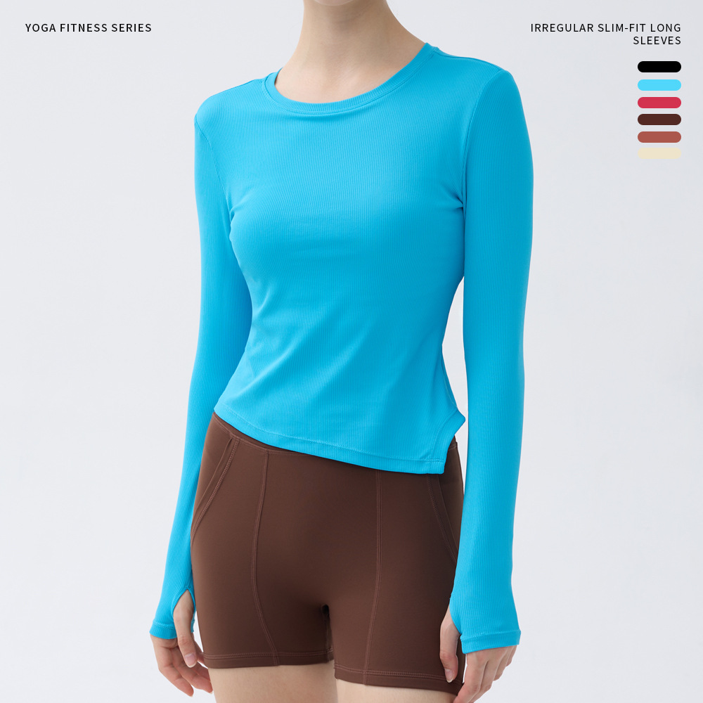 Yoga Clothing Women's Long Sleeve with Chest Mat Pilates Training Fitness Sports Top Slim Slim Look Irregular Hem Autumn