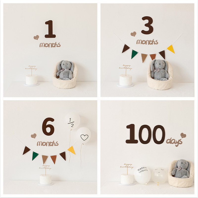 Simple style ins month-old baby English months 100 days full moon birthday layout supplies photo props