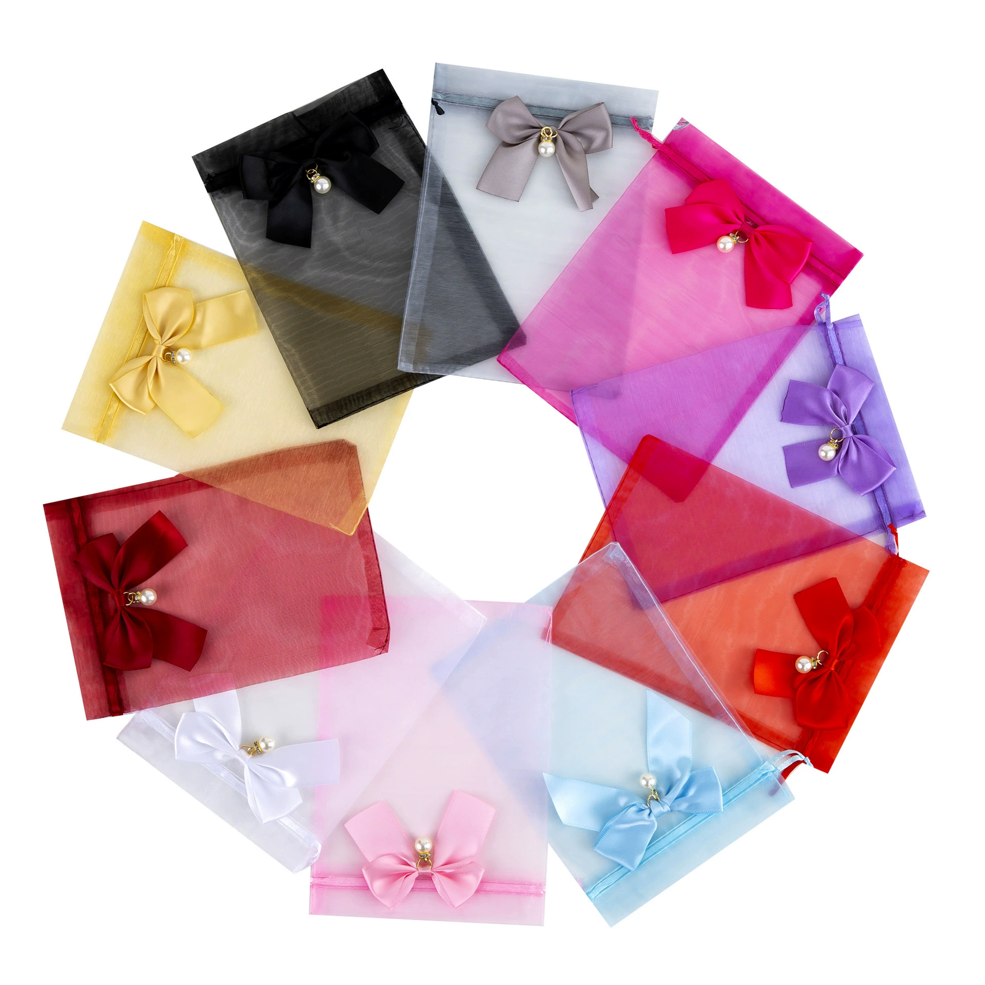 Маленький мешочек для хранения косметических пробников с жемчужным бантом, органзовый мешочек на завязках, прозрачный маленький подарочный пакет