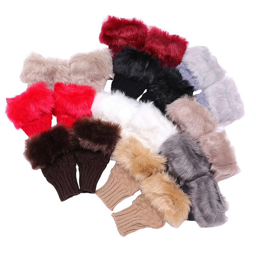 Gestrickte Fingerlose Pelzhandschuhe Für Damen Für Den Winter_voghion.com