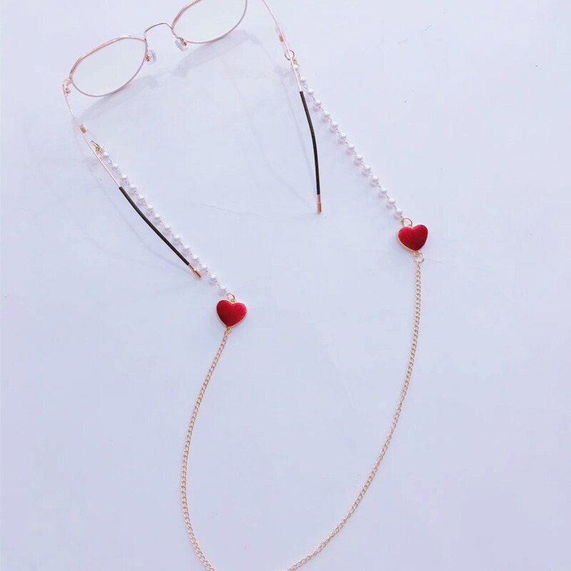 Glasses chain neck mask anti-lost rope dual-use light skin creative double love pearl chain children's mask strap 76cm Glasses chain neck mask anti-lost rope dual-use light skin creative double love pearl chain children's mask strap 76cm