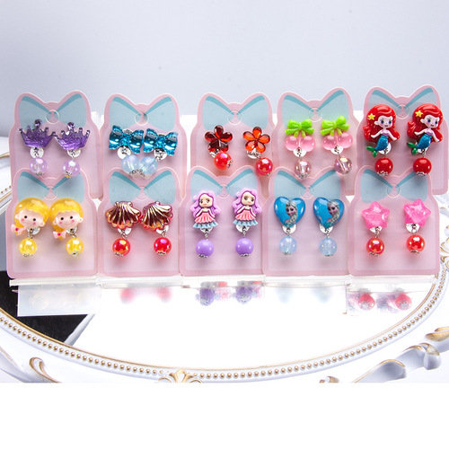 Children's accessories earring clips without ear piercing pain for girls, cute DIY tassel earring clips, long student earrings