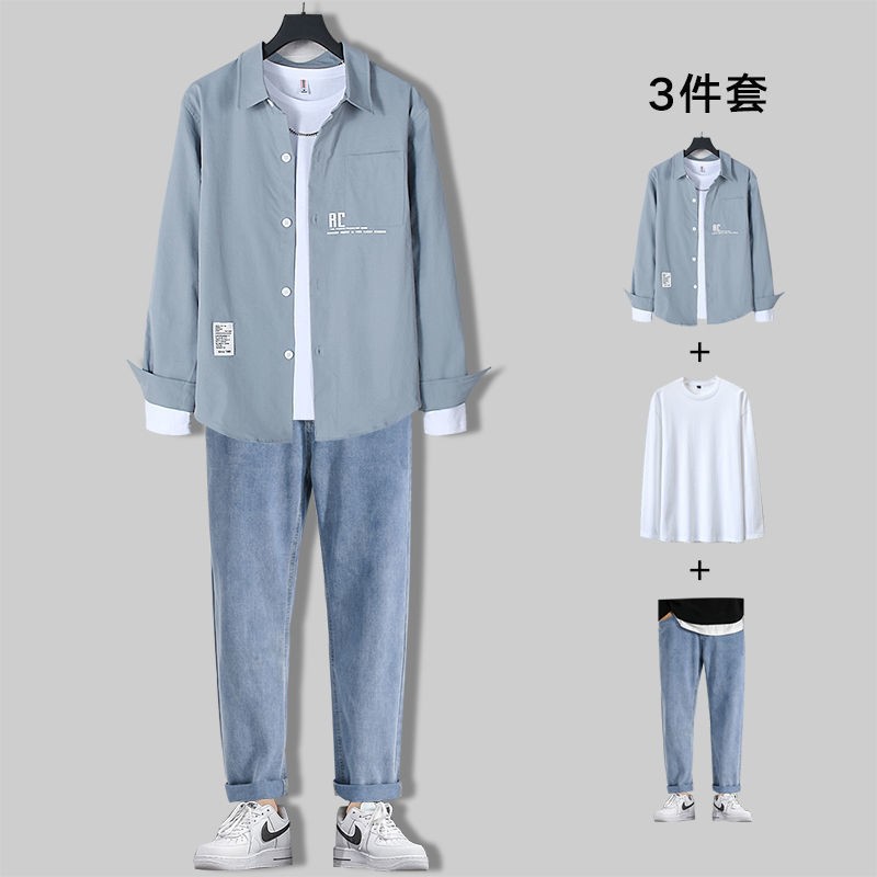 男士休闲套装春秋季潮牌男装全套一整套搭配成熟潮流衣服两三件套