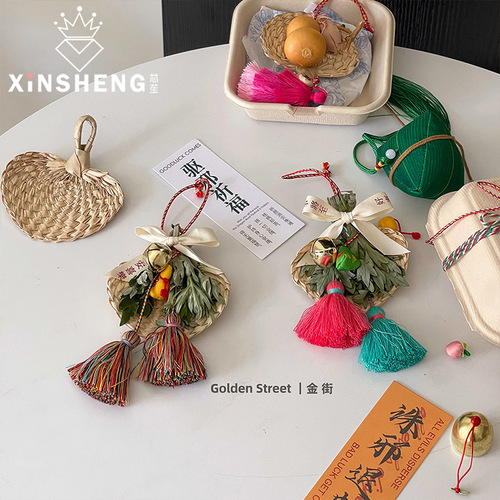Xinyou retro wind grass fan pendant Dragon Boat Festival accessories sachet sachet floral packaging material handmade diy