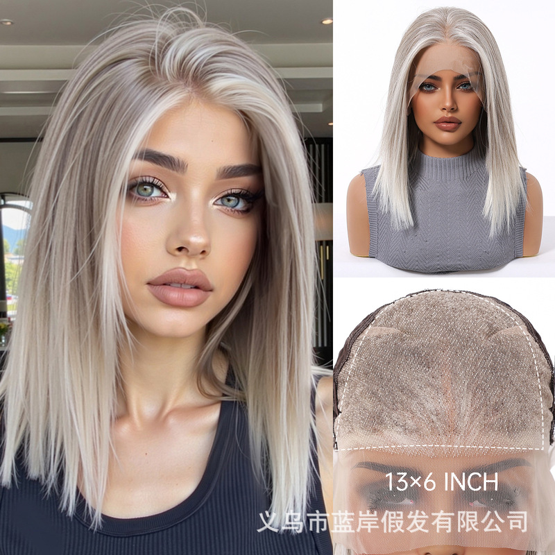 Fashion New Large Area 13*6 Lace Wig with Random Seams and Gradient High-Grade Gray Smooth Hair Full Headgear Fashion New Large Area 13*6 Lace Wig with Random Seams and Gradient High-Grade Gray Smooth Hair Full Headgear