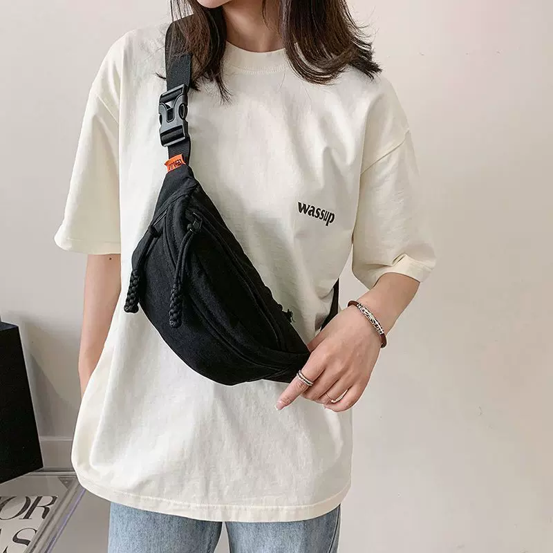 帆布休闲包包女2025新款潮斜挎包夏天运动胸包小众百搭ins腰包