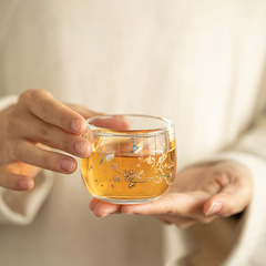 加厚玻璃喜鹊报春茶杯茶具防烫主人杯品茗杯客杯精致喝茶功夫茶具