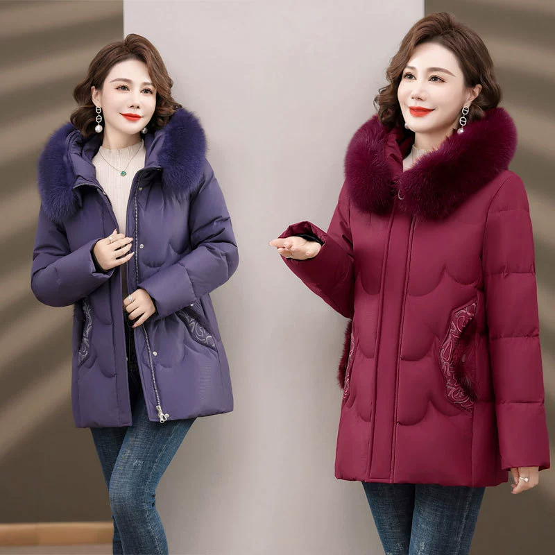 Одежда для женщин среднего возраста, зимняя одежда для мамы 50 лет, белый пуховик на утином пуху для людей среднего и пожилого возраста, зимняя одежда, пальто с иностранным темпераментом