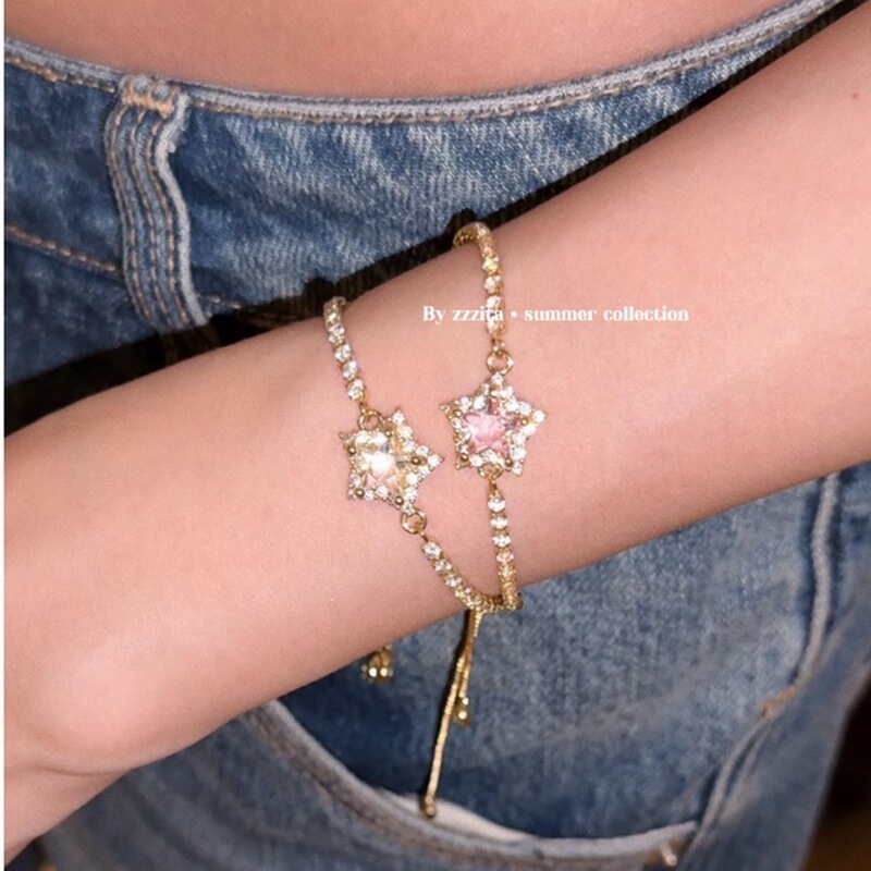 Popular Zircon Bracelet Stella Star·Lucky Sweet Star~American Hot Girl Pink Diamond Pentagram Bracelet Popular Zircon Bracelet Stella Star·Lucky Sweet Star~American Hot Girl Pink Diamond Pentagram Bracelet