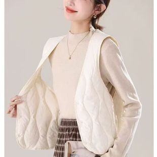 Fall/Winter 2025 New Down Cotton Vest Women's Slim-fit Warm and Light Cotton Vest V-neck Base Vest Short