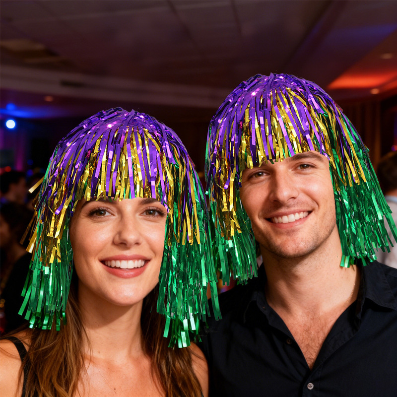 Carnival Decorations Wig Rain Silk Hat Single Bar Party Dress up Photo Props Colorful Tassel Rain Silk Hat