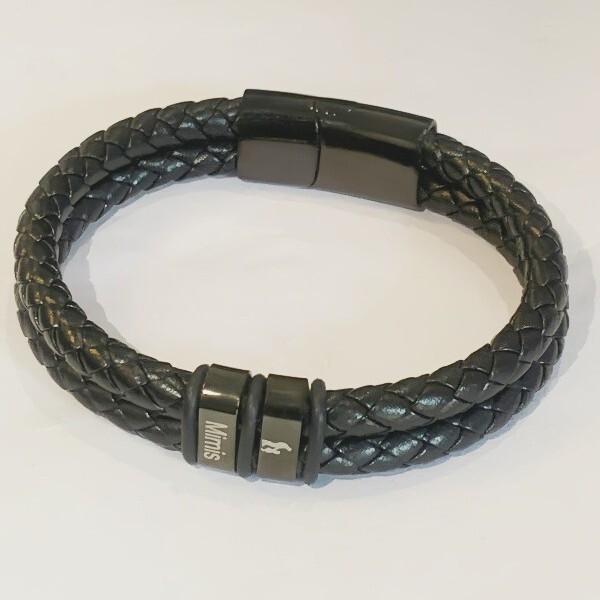 Father's Day Gift Bracelet Black Leather Braided Stainless Steel Buckle DIY Personalized Custom Bracelet Father's Day Gift Bracelet Black Leather Braided Stainless Steel Buckle DIY Personalized Custom Bracelet