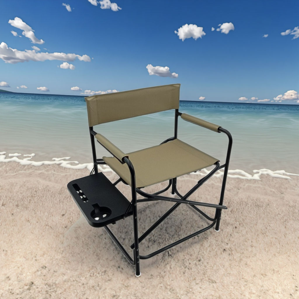 Cross-Border Factory Direct Supply Thickened Director's Chair Folding Outdoor Fishing Chair with Side Portable Table Leisure Chair