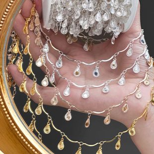 diy Chain Exotic Clothing Matching Chain Iron Plated Curved Stick Batch Flower Flash Water Drop Headwear Necklace Handmade Chain
