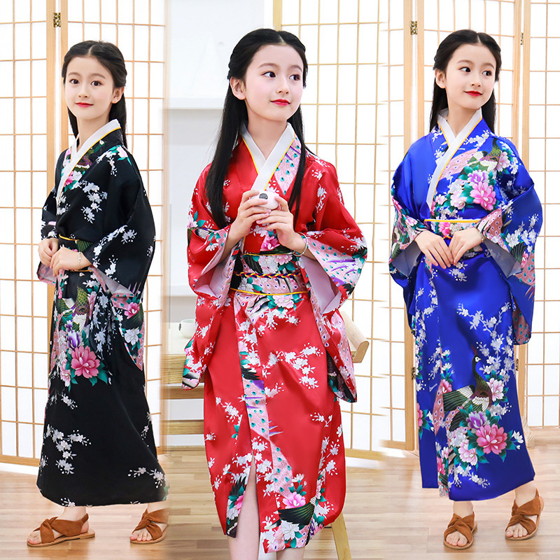 Spring and Summer New Style Children's Kimono Japanese Bathrobe Girls' Princess Dress Performance Outfit Cute Bowknot Sauna Suit Wholesale