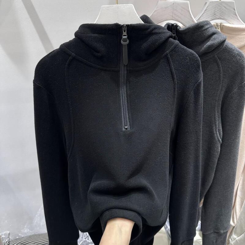 Derong Zipper Half-Cardigan Hooded Sweatshirt for Women 2026 Autumn New Fashion Simple Versatile Top Trendy Loose Fit