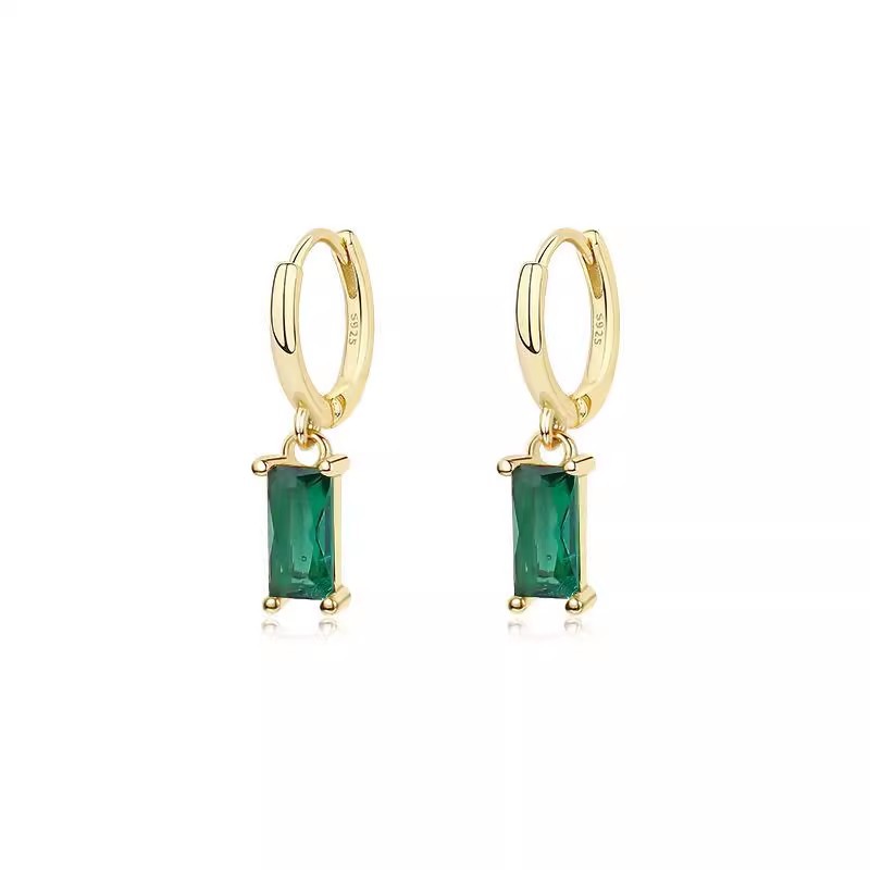 925 plata esterlina pendientes de zircón de color mujer Europa y América ligera de lujo cuadrados pendientes temperamento in pendientes pendientes de orejas