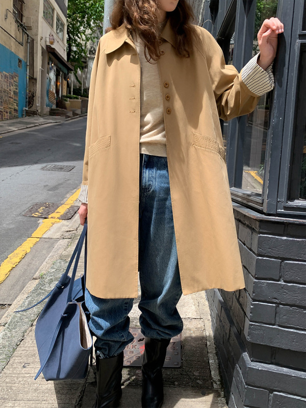 MOXI 十三行女装2025秋季新款韩版高级感翻领中长款女式风衣外套|undefined