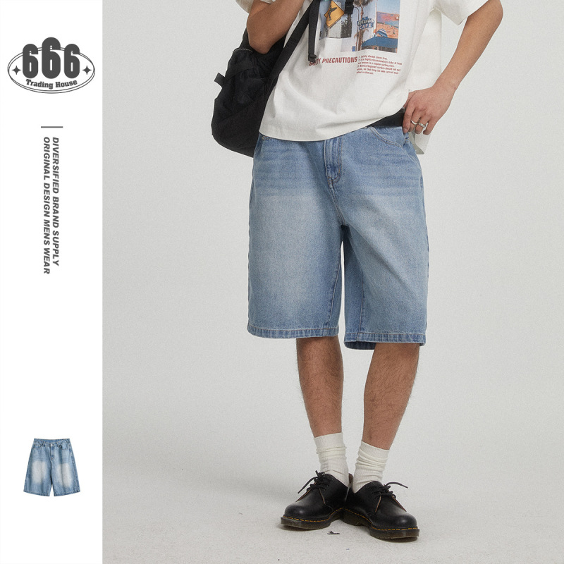 OUSWE American Street Fashion Brand Loose Retro Washed White Denim Shorts Men's Pants Summer Pants RK71