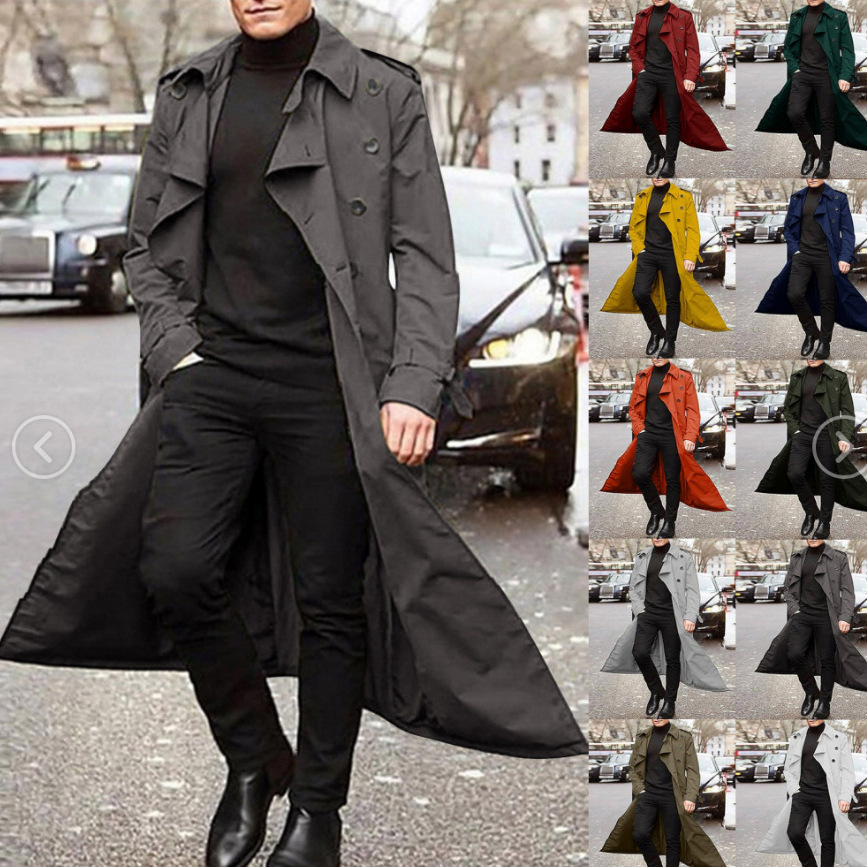 Cross-Border Men's Mid-Length Windbreaker European and American Men's Long Windbreaker Fashionable Windbreaker Casual Outer Men's Belt