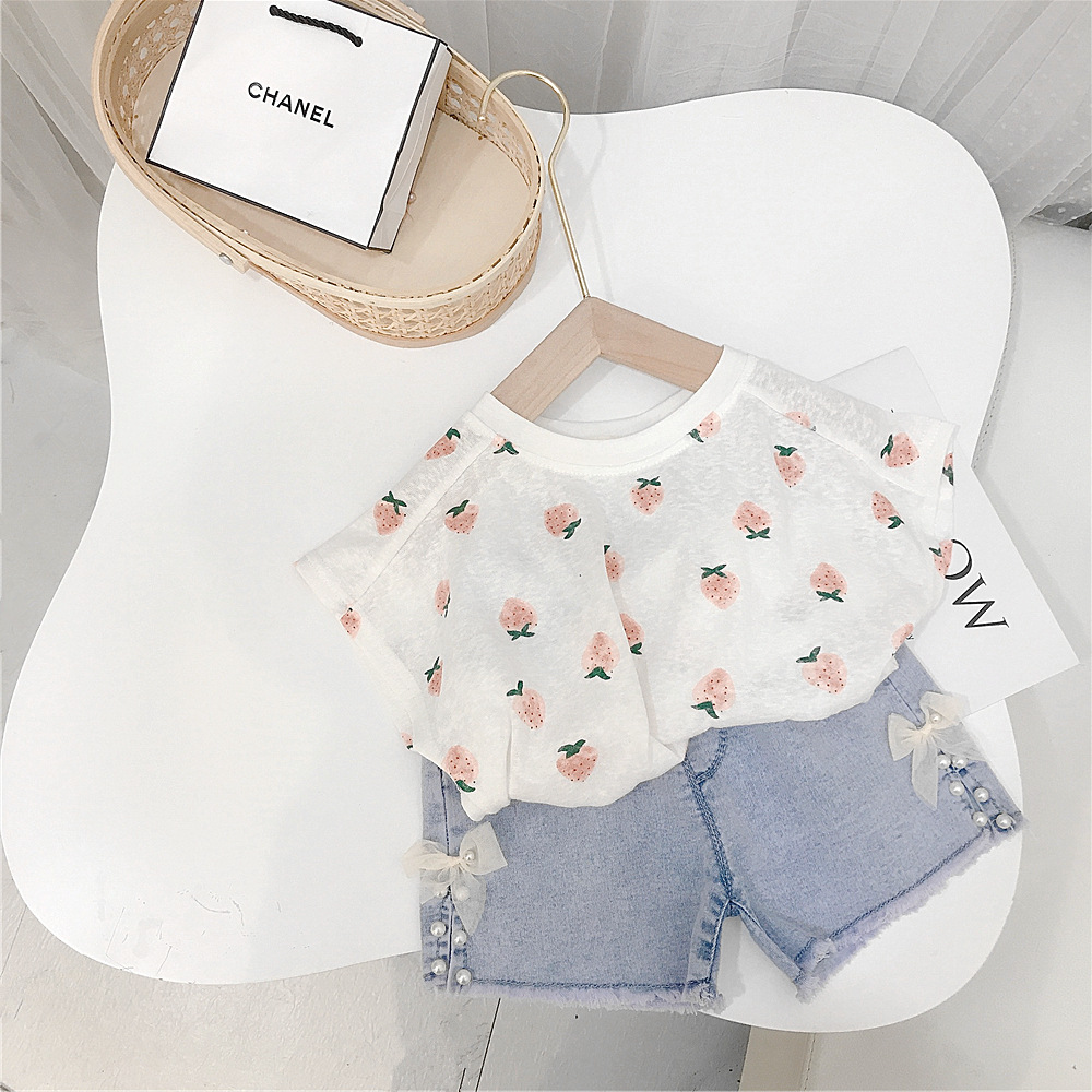 Girls summer 2021 new pattern children Cotton and hemp Short sleeved T-shirt Baby Western style half sleeve summer Korean Edition jacket