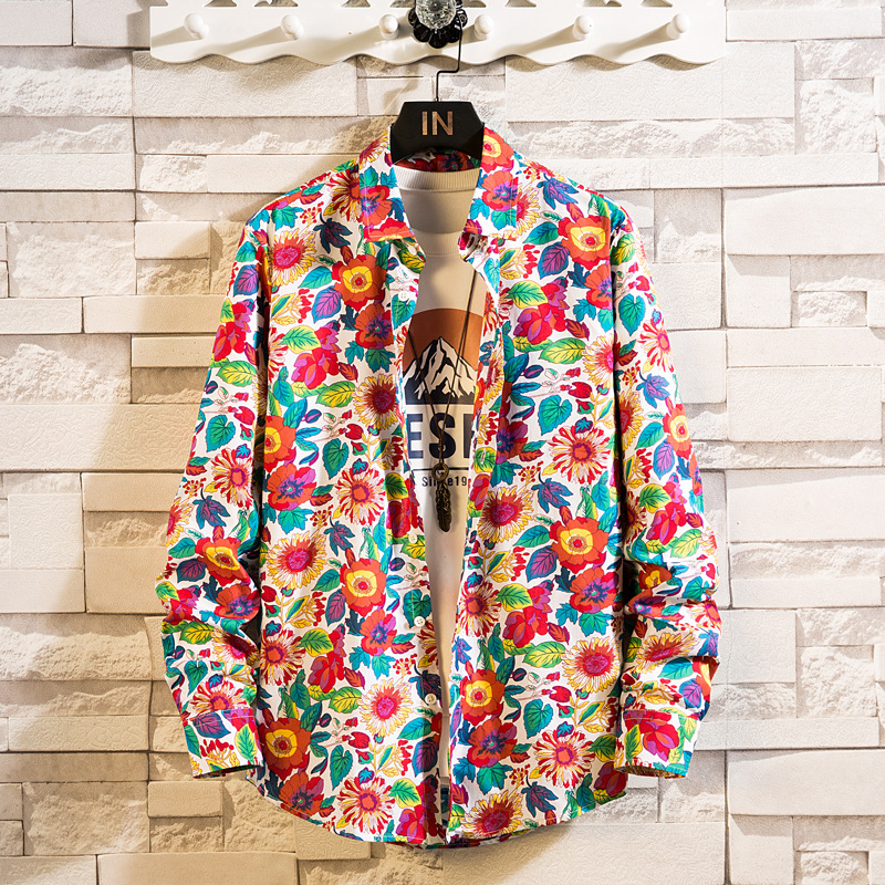 Men's Shirt 2023 New Color Long-sleeved Shirt Men's Foreign Trade Large Size Fashionable Beach Style Casual Vacation Top