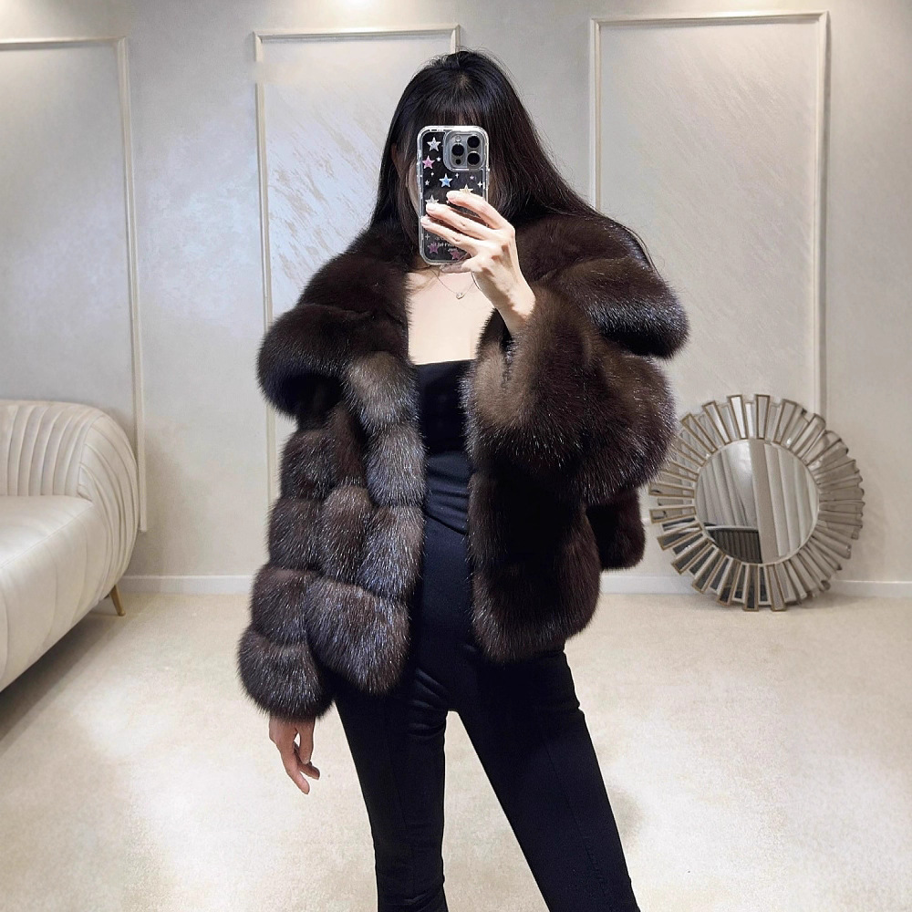 紫貂皮草外套俄罗斯进口短款毛毛外套大衣气质女2025秋冬大翻领