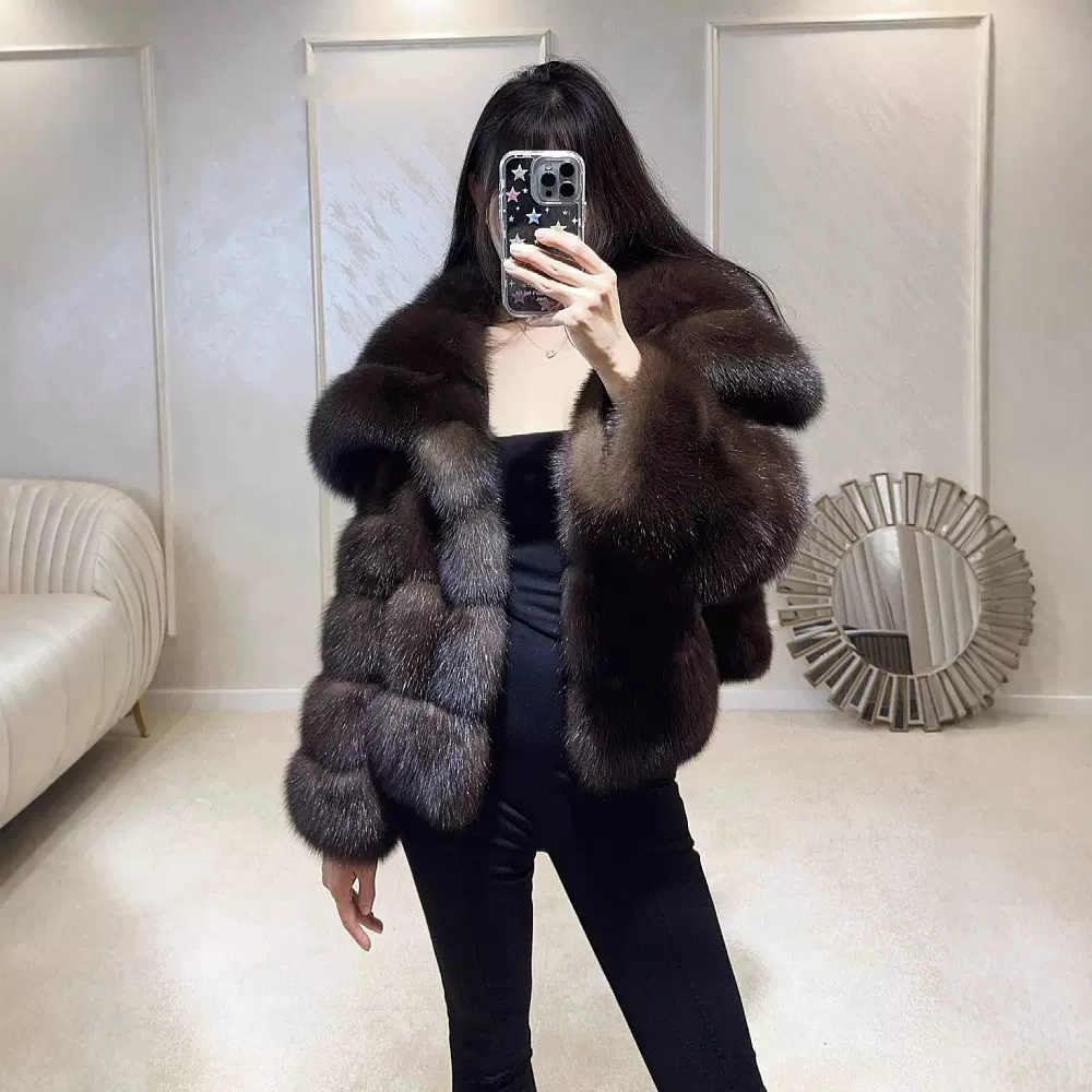 紫貂皮草外套俄罗斯进口短款毛毛外套大衣气质女2025秋冬大翻领