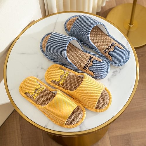 Linen Slippers for Women Spring and Summer New Couple Indoor Home Use Floor Slippers Quiet Anti-Slip Cool Slippers for Men Four Seasons