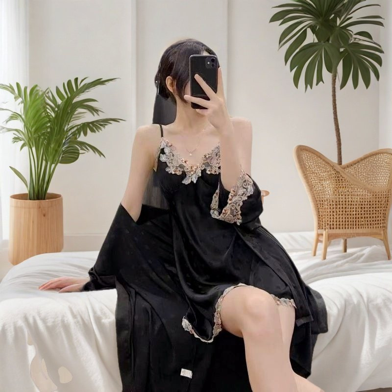 페더 블랙 자카드 서스펜더 스커트 + 겉옷 + 가슴 패드