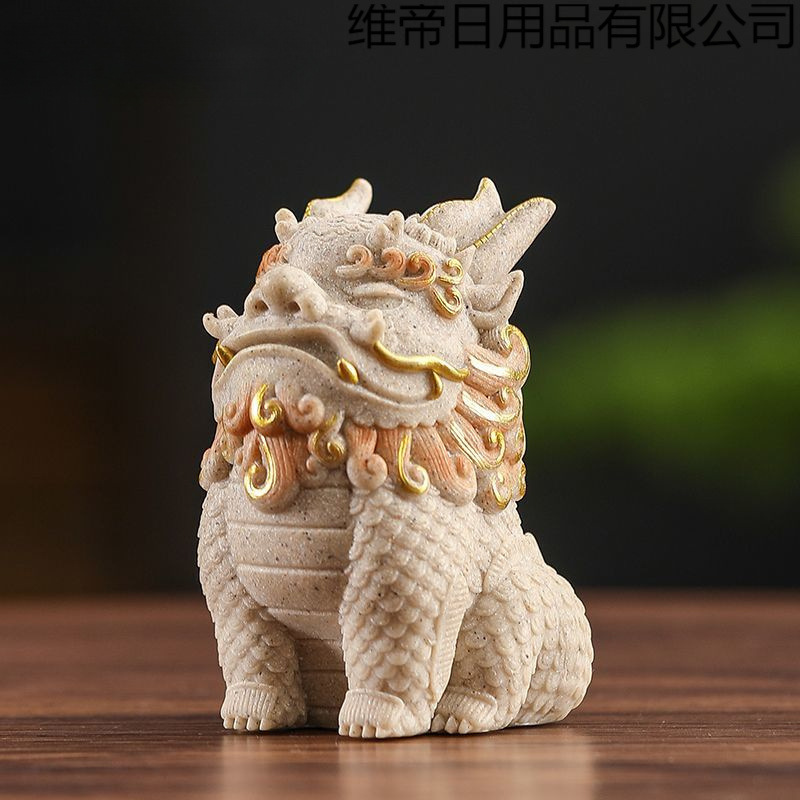 砂岩の幸運の貔貅の小さな装飾品、オフィスのワークステーションのストレス解消アーティファクト、中国のコーヒーテーブルの装飾品|undefined