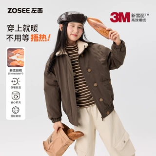 左西童装女童棉服复古羊羔毛领2026冬新款新雪丽棉衣女中大童外套