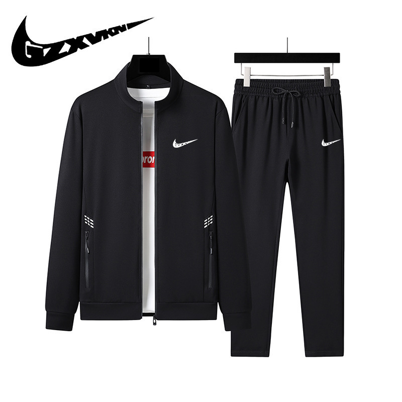 Men's Autumn Sports Casual Suit, Men's Large Size Stand-Up Collar Cardigan Sweatshirt and Long Pants Two-Piece Set, Trendy Men's Complete Set