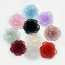 跨境爆款10cm欧根纱烧边花烤边花立体花手工DIY新娘头饰婚纱材料