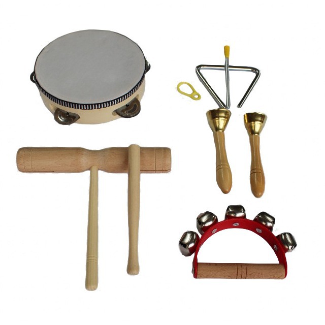 Instrumento de percusión Orff de madera Juguete musical para niños jardín de infantes triángulo campana de hierro sosteniendo instrumento traje al por mayor