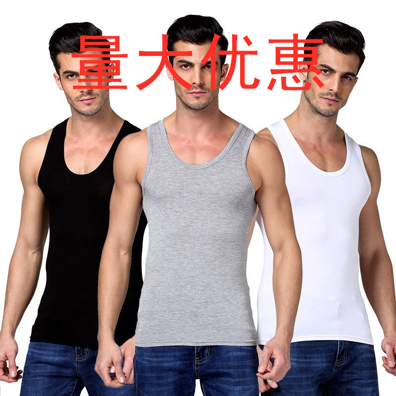 Chaleco de algodón de los hombres de verano Chaleco de hombres jóvenes de mediana edad más el tamaño de los hombres de cuello redondo Chaleco de fondo Suelto