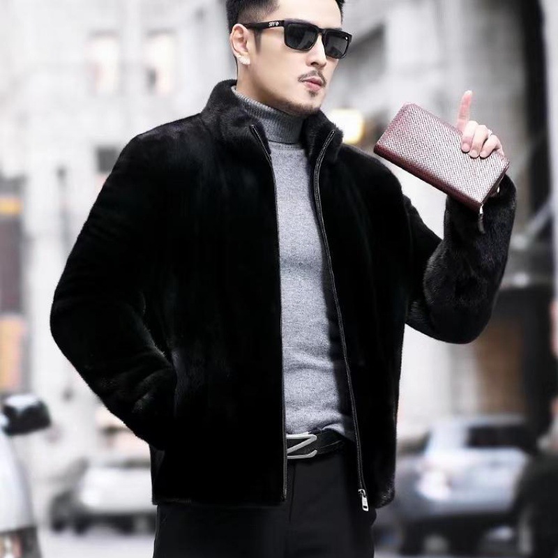 Abrigo grueso de visón para hombre, piel de hombre largo, abrigo con capuchón cálido, tipo suelto, Amazon