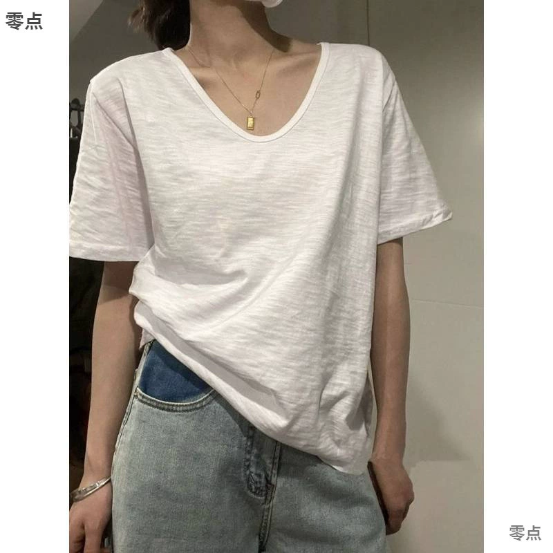 Утягивающий топ из бамбукового хлопка с короткими рукавами больших размеров, летняя тонкая свободная базовая рубашка большого размера 1.0-150kg в гонконгском стиле