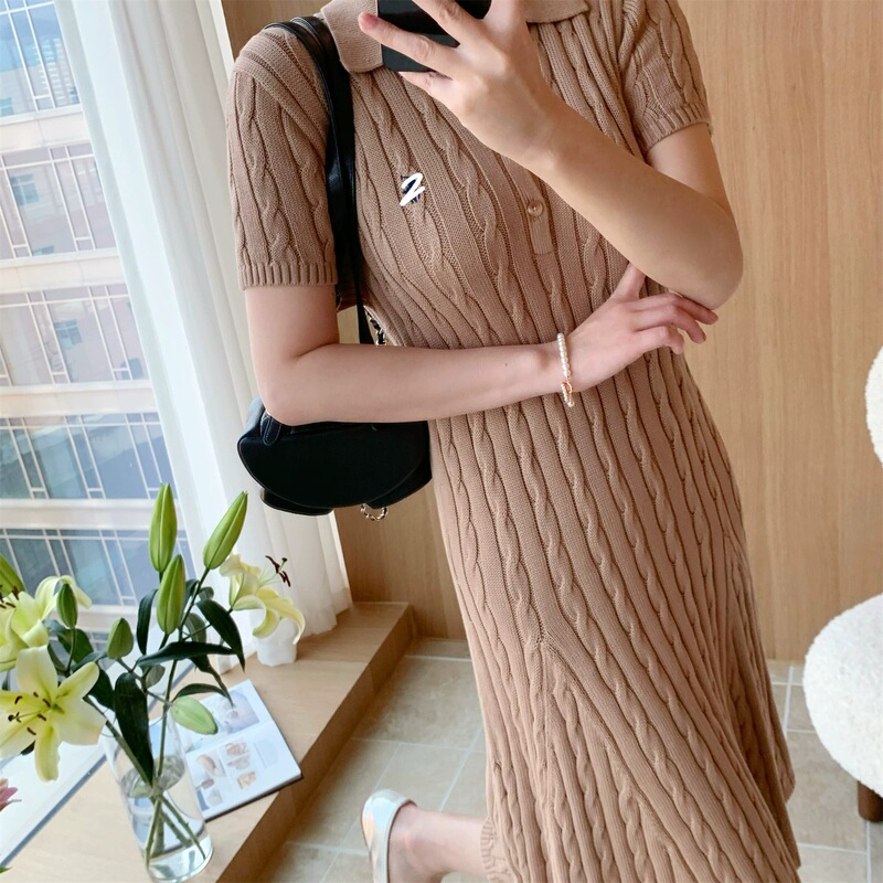 New Ralph Lauren Autumn and Winter Cable Knitted Cotton Short-Sleeved Polo Collar Knitwear Knitwear Dress Women's Clothing New Ralph Lauren Autumn and Winter Cable Knitted Cotton Short-Sleeved Polo Collar Knitwear Knitwear Dress Women's Clothing