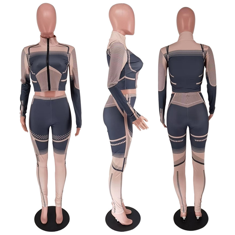 315g Weight Long Sleeve Sleeve Length Spandex, Polyester Fabric Type Pant Co-ord Set Sets Type 2 Pieces Set Quantity Sports Occasion Standing Collar Neckline Sports Function Skinny Fit Type Geometric Pattern Autumn Season Women's Gender Sports Style Sports Women's Sports Geometric Spandex Polyester Pant Co-ord Set Pants Sets 32