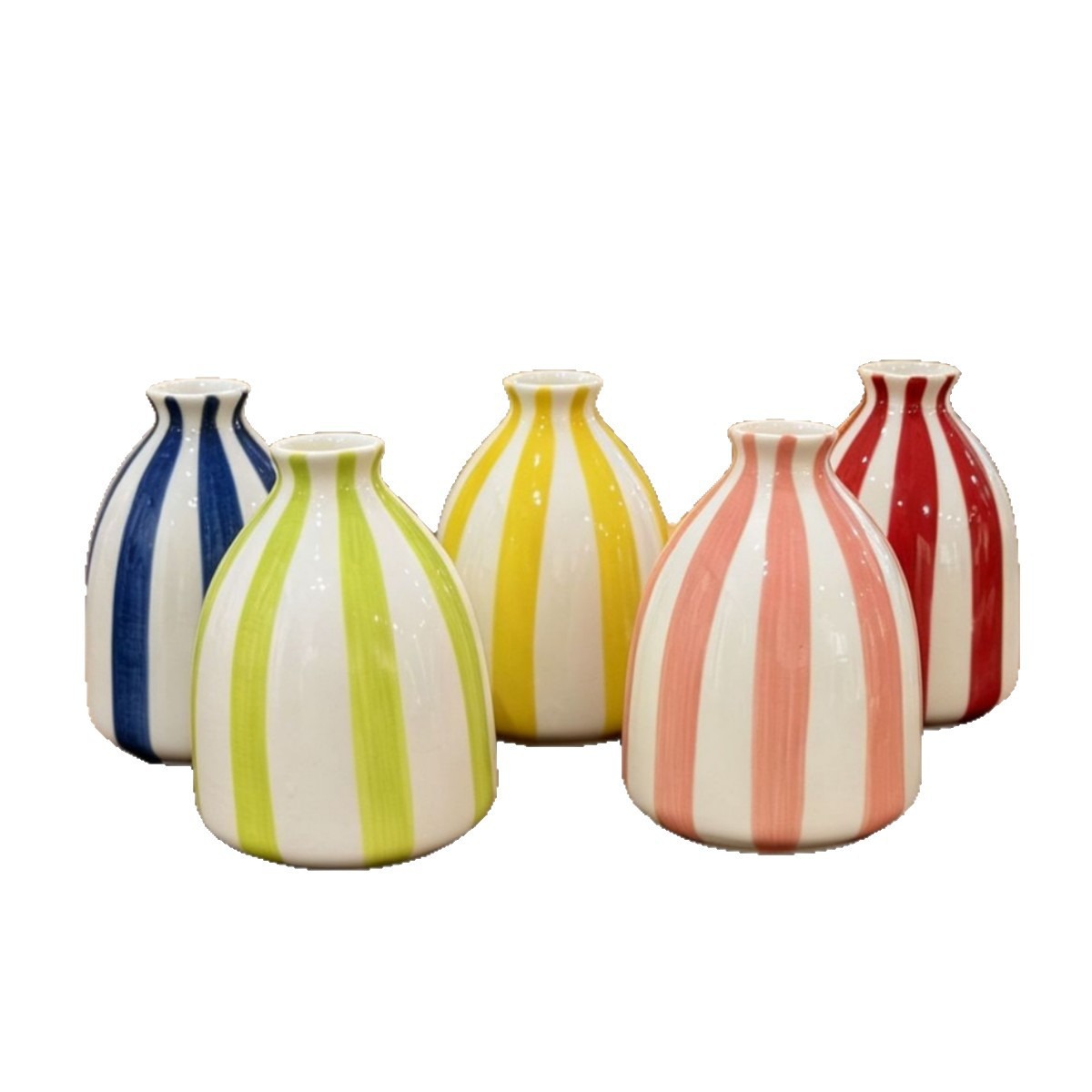 Vaso de cerámica a rayas pintadas a mano nórdica ligera de lujo de mano de alto nivel, línea simple, vasos de flores sin agujeros para el pelo