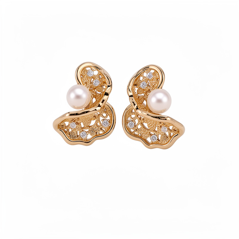 18K oro galvanizado de piedra torcida orejetas de perla redondas orejetas de moda de lujo ligero orejetas de alta calidad