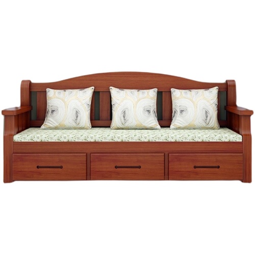 New Chinese style single solid wood small sofa double with drawers economical small apartment living room three person pine wood sofa