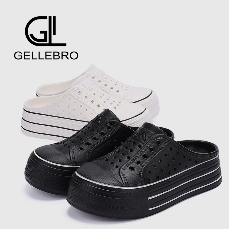 Rainbow Hole Shoes Women's Summer Height Increasing Thick Sole Hollow Round Head Breathable Soft Sole Outer Wear Beach Half-drag