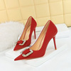 3265-K6 European and American Style Fashion Banquet High Heels Thin Heels Shallow Mouth Pointed Satin Metal Rhinestone B