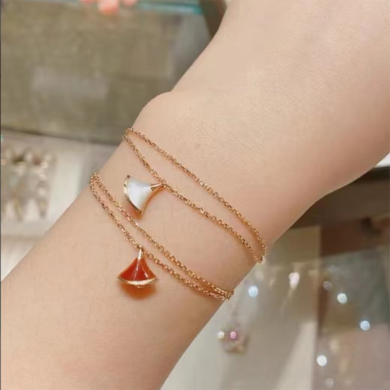Baoge Seiko Natural Mother-Of-Pearl Skirt Bracelet for Women 18K Rose Gold Plated Accessible Luxury Ins Fan-Shaped Double-Layer Hand Jewelry