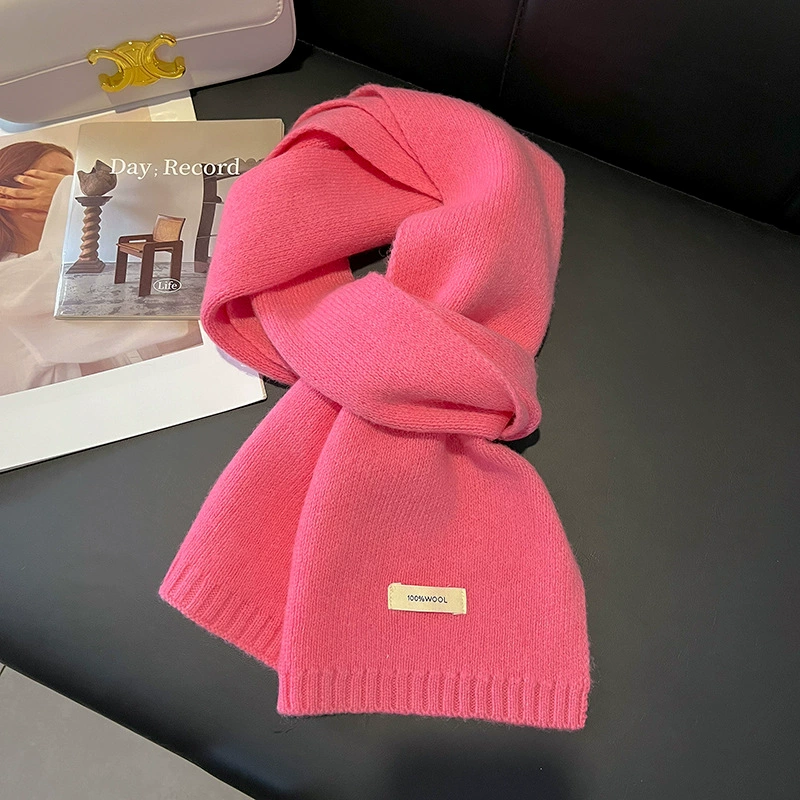 Red small knitted warm scarf, with neck protection